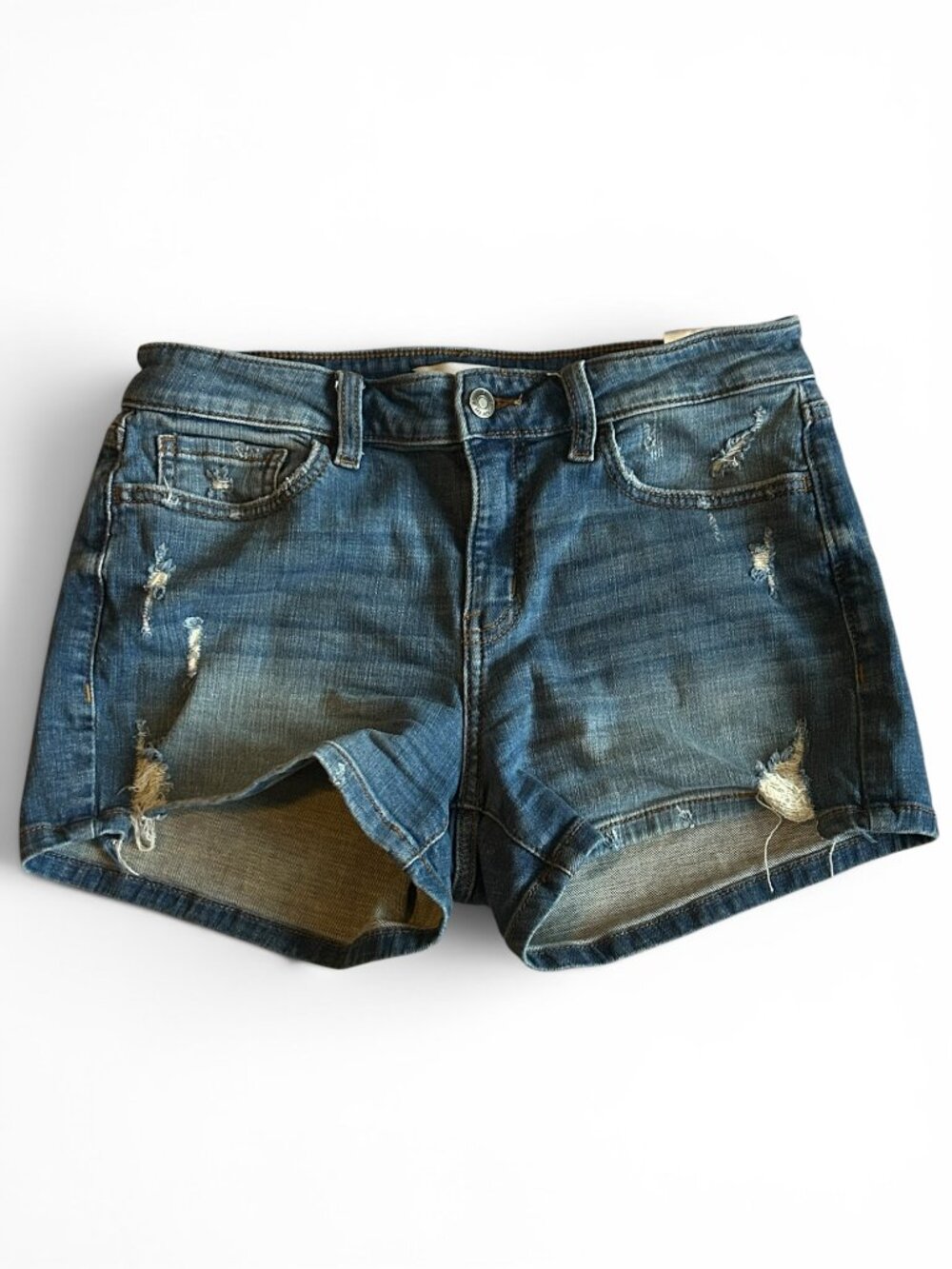 Studio Blue Distressed Denim Shorts Size 28 Stretch Mid Rise